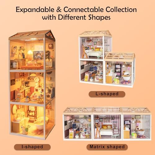 Modern Living Room DIY Miniature House Kit for Adults, 3D Dollhouse with LED Light & Dustproof Door, Stackable Connectable Display Case, Creative Gift for Home Decor Lovers Teens Women - Image 5