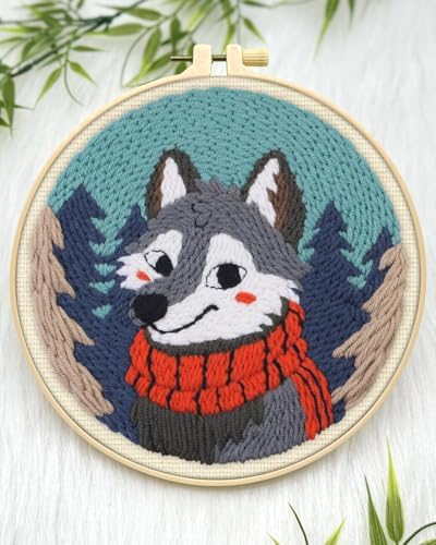 ERKOON Punch Needle Kit for Beginners Adults, DIY Easy Animal Embroidery Set for Starter Art Craft, Needling Punch Project with Patterns, Tools, Yarns, Hoop, Instruction (Wolf) - Image 4