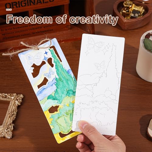 icceemee 10 pcs Bookmarks Oil Painting Themes Watercolor Painting, DIY Coloring Watercolor Art Kits for Gift, Book Corner - Protecting Bookmark Craft Supplies Kits - Image 5