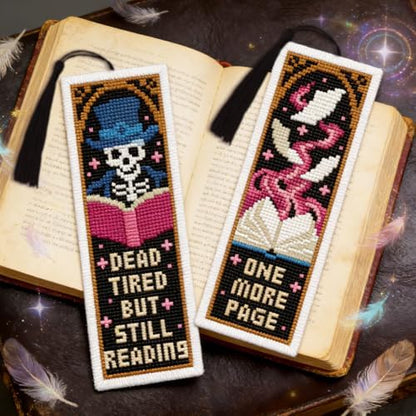 INFUNLY 6 Pcs Magic Book Cross Stitch Bookmark Kit with Tassels, Stamped Pre-Printed Embroidery for Adult Beginners, Tools with Floss Scissors Needles Instructions, DIY Gift for Book Lovers - Image 2