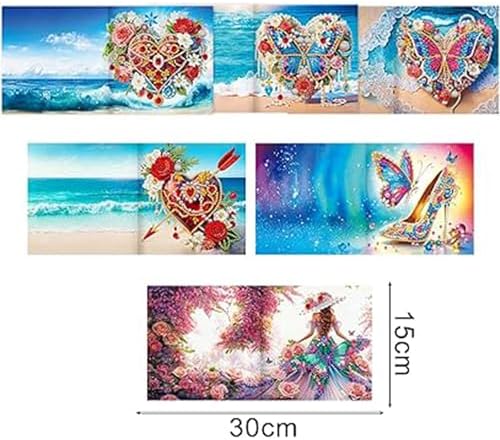 Huacan Diamond Art Painting Greeting Card Kit 6 Pcs, Diamond Art Diamond Flowers Butterfly Greeting Cards Special Shaped Drill Arts Craft for Christmas Birthday Thanksgiving Day Holiday 30 x 15 CM - Image 2