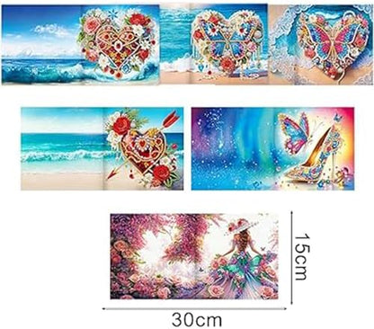 Huacan Diamond Art Painting Greeting Card Kit 6 Pcs, Diamond Art Diamond Flowers Butterfly Greeting Cards Special Shaped Drill Arts Craft for Christmas Birthday Thanksgiving Day Holiday 30 x 15 CM - Image 2