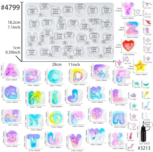 FUNSHOWCASE Alphabet Resin Shaker Molds Kawaii Keychain Charm Set Pack of 58 Silicone Trays Seal Films Precision Tip Applicator Bottle Kit Bundle - Image 2