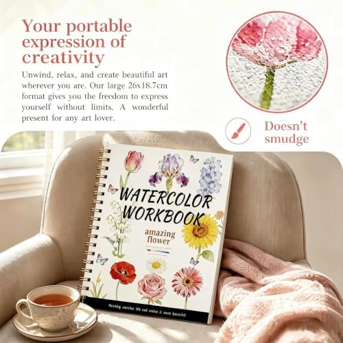 Watercolor Workbook for Adults – Flowers Watercolor Coloring Book with 14 Watercolor Paintings & Color Mixing Guide – Large 200GSM Paper for Beginners & Art Enthusiasts - Image 2