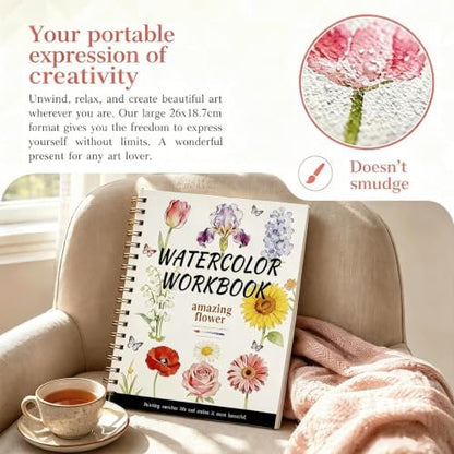 Watercolor Workbook for Adults – Flowers Watercolor Coloring Book with 14 Watercolor Paintings & Color Mixing Guide – Large 200GSM Paper for Beginners & Art Enthusiasts - Image 2