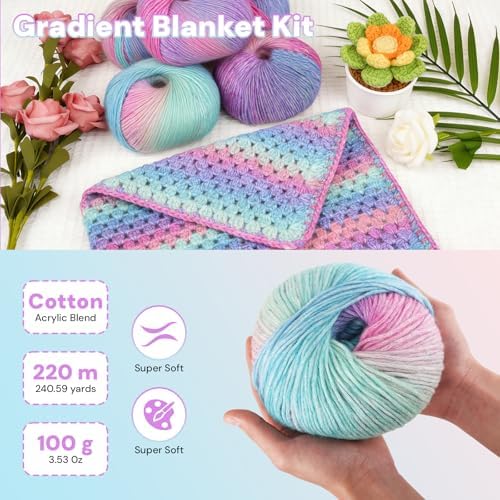 HUYEIOBGD Crochet Blanket Kit for Beginners – Super Easy Crochet Starter Kit with Soft Gradient Yarn, Step-by-Step Video Tutorials & Crochet Accessories, Aurora Purple, Crochet kit - Image 3