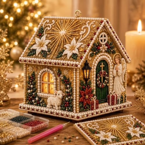 3D Christmas Wooden House Pearl Diamond Painting Kits for Adults, Beginners by Unknown