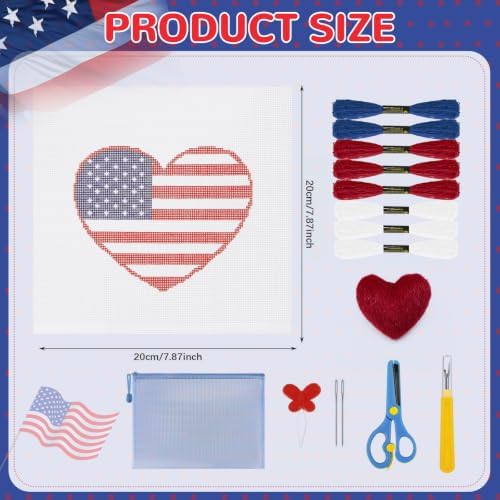 17Pcs American Heart 18 Mesh Needlepoint Canvas Kit for Beginners Adults - Image 2