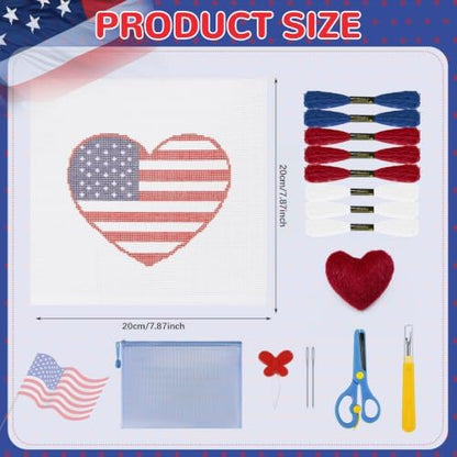 17Pcs American Heart 18 Mesh Needlepoint Canvas Kit for Beginners Adults - Image 2