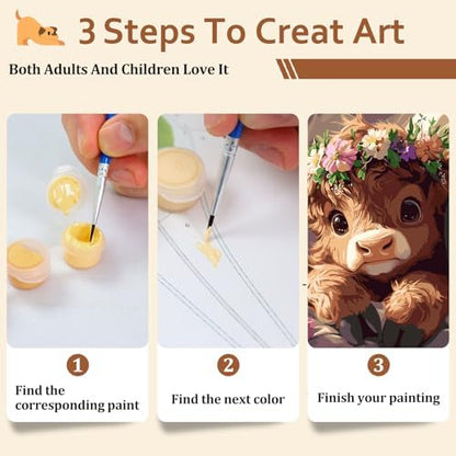 Reivworl Cow Paint by Numbers Kit for Adults Beginners, Highland Cow Paint by Numbers, Adult Paint by Number Kits for Gifts and Wall Decor 16x20 Inch - Image 7