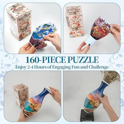 3D Puzzles Vase for Adults, Crafts for Adults, 160 Pieces Plastic DIY Unique Flower Vase with LED Light, House Warming Gift Birthday Gifts for Flower Arrangements and Home Decor for Mom(Sea and House) - Image 4