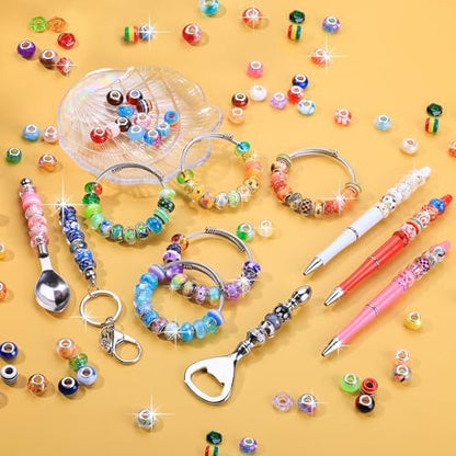 Aipridy 260 Pcs Large Hole European Beads, Craft Supplies Kit, Assorted Mixed Color Lampwork Spacer Beads for DIY Bracelet Jewelry Making (260, Mixed 11 Color Scheme) - Image 5