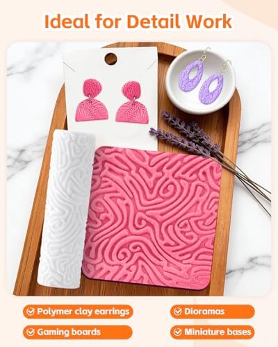 UCEC 5 Pcs Polymer Clay Texture Roller Set for Jewelry Making 3.15" Tools - Image 4