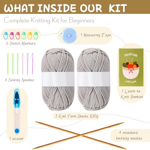 GliCraft Knitting Kit for Beginners Learn to Knit Kit for Adults Gloves Starter Bundle with Step-by-Step Instructions Includes Wool Yarn, Needles & Accessories(Grey) - Image 2