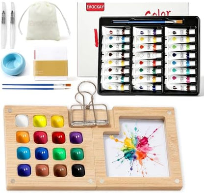 Mini Watercolor Paint Set Bamboo Travel Kit with Watercolor Palette Paintbrush Storage Bag and Water Storage Bottle Ready to Use Watercolor Sets for Artists and Beginners（15 Squares） by Unknown