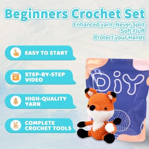 YAMAXIN Fox Crochet Kit for Beginners-Fox Animal Easy Learn to Starter Amigurumi Knitting Kit and Yarn Craft Kits for Adults DIY with Step-by-Step Video Tutorials - Image 2