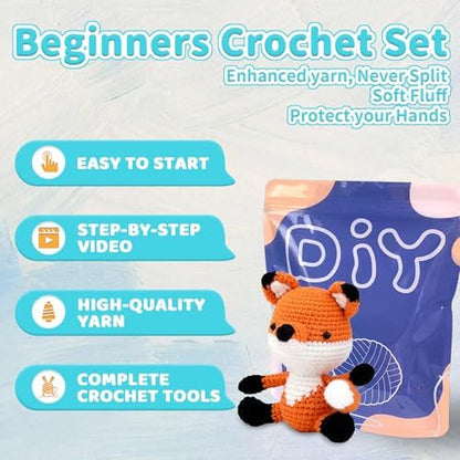 YAMAXIN Fox Crochet Kit for Beginners-Fox Animal Easy Learn to Starter Amigurumi Knitting Kit and Yarn Craft Kits for Adults DIY with Step-by-Step Video Tutorials - Image 2