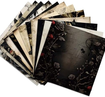 24 Sheets Black Rose Pattern Paper, 6" x 6" Rose Scrapbooking Supplies Paper Decorative Craft Paper for DIY Card Making Photo Album Junk Journal Décor - Image 7
