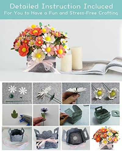 BAZIMA DIY Felt Flower Art Craft Kit, DIY Daisy Bouquet Kit, Floral Gifts, Beginner Craft Kit, Arrange Pre-Cut Flowers and Foliage - Image 5