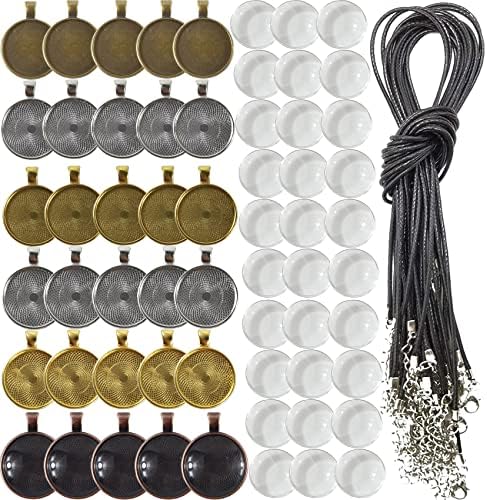 ROYHOO 90PCS Rhinestone Bezel Pendant Trays Set 30PCS Cabochon Pendant Setting 30PCS Clear Glass Cabochons and 30PCS Waxed Necklace Cord for Photo Pendant DIY Jewelry Making（6 Colors） by Unknown