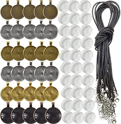 ROYHOO 90PCS Rhinestone Bezel Pendant Trays Set 30PCS Cabochon Pendant Setting 30PCS Clear Glass Cabochons and 30PCS Waxed Necklace Cord for Photo Pendant DIY Jewelry Making（6 Colors） by Unknown