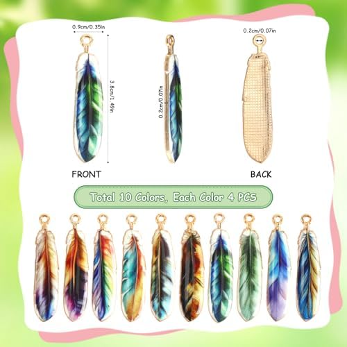 MARFOREVER 40Pcs/20 Pairs Feather Charms for Jewelry Making 10 Style 1.5 in - Image 2