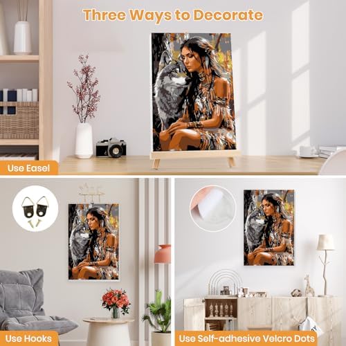 MXJSUA Native American Woman Wolf Framed Paint by Numbers for Adults Beginners, Easy Adults' Paint-by-Number Kits on Canvas with Easel, Acrylic Number Painting Crafts Gifts for Home Decor, 8x12 inch - Image 2
