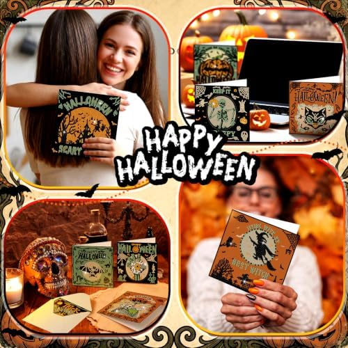 Saillong 12 Pack Halloween Diamond Painting Greeting Card Kits DIY Halloween Diamond Art Cards with Envelopes Green Black Cat Skull 5D Rhinestones Painting Kit for Adults DIY Craft Family Friend Gifts - Image 5