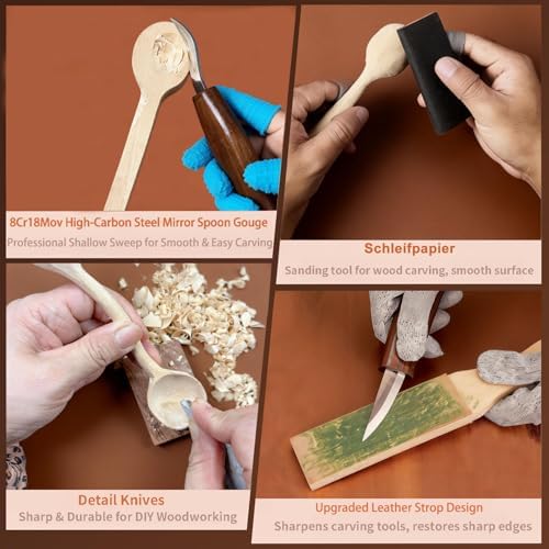 Dysenklan Wood Carving Kit Deluxe-Whittling Knife with PU Storage Bag,4 Wood Carving Knives 4 Detail Knives 6 Blocks, Woodworking Widdle Gift for Beginners Kids Adults Hobby - Image 6