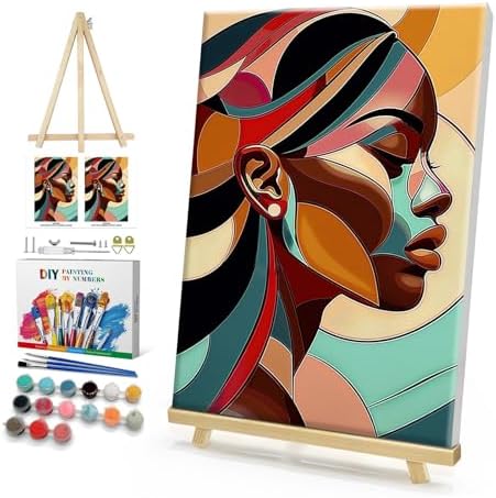 HeeBenor Framed Paint by Numbers Kit for Adults, Black Woman, 8x12 Inch by HeeBenor