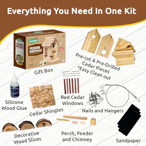 SparkJump Premium Wooden Bird House Kit - Build it Yourself Birdhouse - Birdhouse Kits for Adults to Build - Woodworking Adult Crafts & DIY Bird House - Image 2