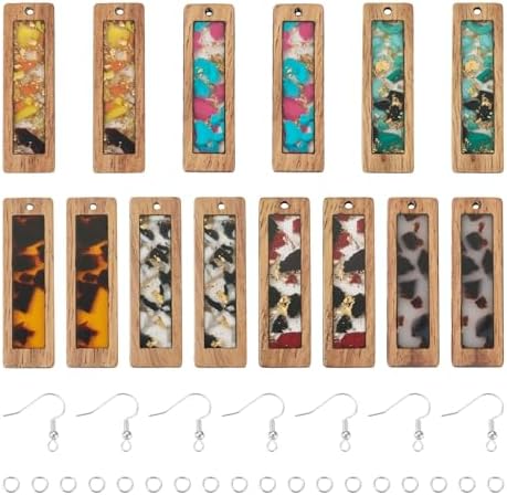 Boutigem 54Pcs Rectangle Resin Wooden Earring Kit with Walnut Wood Statement Charms Earring Hooks Jump Rings for DIY Crafts Earring Key Chain Making Supplies - Image 7