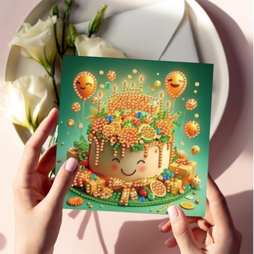 LAKEQUILL 6Pcs 5D DIY Birthday Cake Pattern Diamond Art Greeting Card Kit with Envelopes - for Adults & Beginners, Perfect for Birthday Wishes, Party Favors, Handmade Blessing Gifts - Image 3