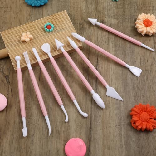 8 Pcs Clay Sculpting Tools Kit Fondant Sculpting Tool Set Air Dry Clay Tools Double Head Pottery Modeling Clays Carving Tool Plastic Cake Decorating Pens for Flower Modeling Baking Crafts Adult Pink - Image 7
