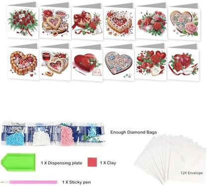 12Pcs DIY Diamond Art Greeting Cards Kit with Envelopes&Tools - Create Your Own Sparkling Birthday, Thank You, Holiday Cards for Adults & Beginners(Valentines Day Heart) - Image 5