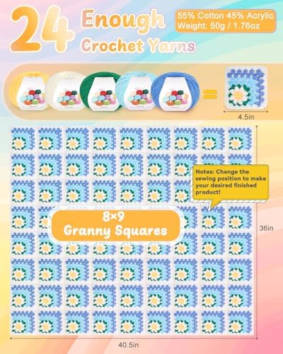 Coopay Crochet Kit for Beginners, Easy 3D Granny Square Blanket Kit, Blue - Image 4