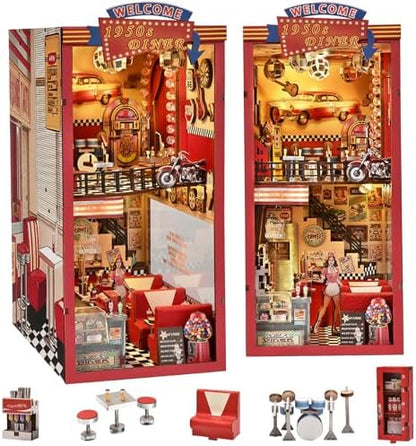 fifijoy Book Nook Kit - DIY Miniature House Kit for Adults, Retro 1950s Diner Tiny House Building Kit with LED, Dollhouse Kit Bookshelf Insert Decor Gifts of Family and Friends (1950s Diner) by fifijoy