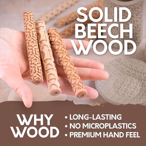 Byllstore Clay Texture Rollers | 10-Pack | 5 in x 0.65 in | Premium Wooden Pottery Tools | Set B - Image 4