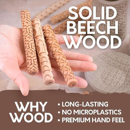 Byllstore Clay Texture Rollers | 10-Pack | 5 in x 0.65 in | Premium Wooden Pottery Tools | Set B - Image 4