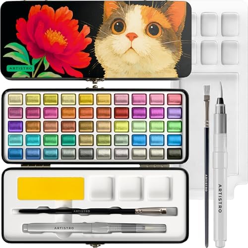 ARTISTRO 50 Metallic Watercolor Paint Set with Brushes for Adults & Kids by ARTISTRO