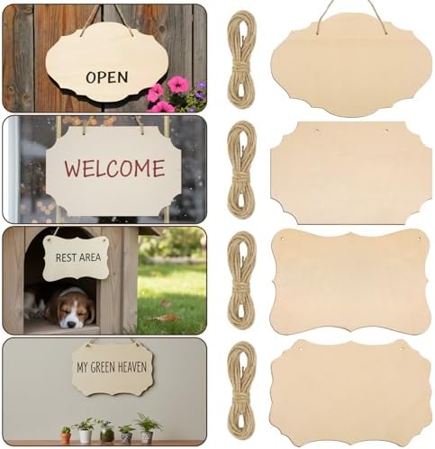 40 Pcs Unfinished Wood Sign Blank, 4 Style Rectangular Wooden Plaques with Hanging Ropes for DIY Painting, Crafts, Home Door Wall Art and Holiday Decor, 9 x 5.91 Inch - Image 7