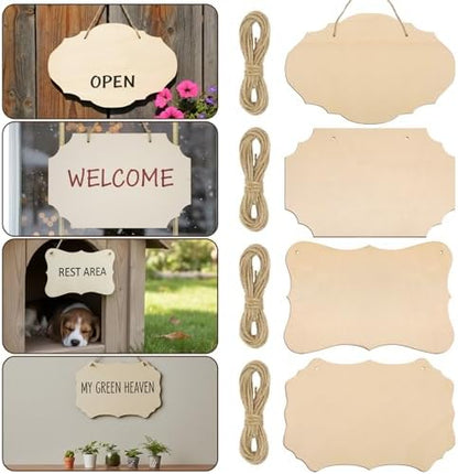 40 Pcs Unfinished Wood Sign Blank, 4 Style Rectangular Wooden Plaques with Hanging Ropes for DIY Painting, Crafts, Home Door Wall Art and Holiday Decor, 9 x 5.91 Inch - Image 7