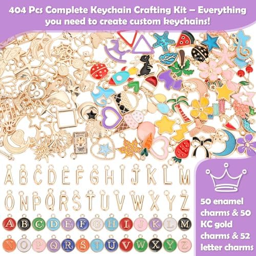 selizo 404Pcs Charms Lip Gloss Keychain Making Kit, DIY Craft Supplies with Charms, Key Chain Hooks, Jump Rings, Lobster Clasps, Chains, Jewelry Making Kit for Custom Keychains, Bags, Valentines Gifts - Image 2