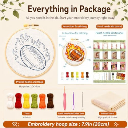 ZMYORAH American Football Punch Needle Kit for Beginners Adults, DIY Punch Needle Embroidery Starter Kit with Printed Fabric, Yarn, Needle & Hoop, Sports Handmade Craft for Home Decor & Gift 20x20cm - Image 2