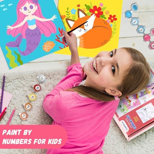 goldentime Kids Paint by Number Kits Including 6 Pre-Drawn Canvas for Painting, 6 Brushes 17 Paints and 2 Easels, Perfect Art Painting Kit, Arts and Crafts Painting for Kids Ages 8-12 - Image 5