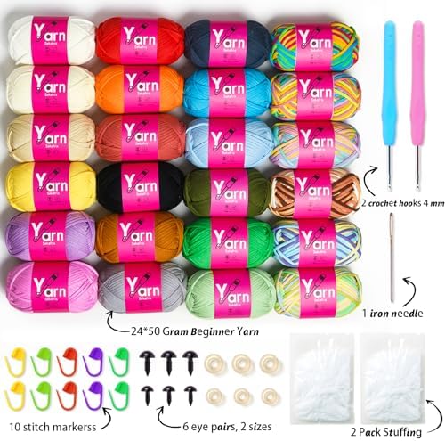 24 Pack Beginner Yarn for Crocheting Tube Crochet Yarn Multicolor - Image 2