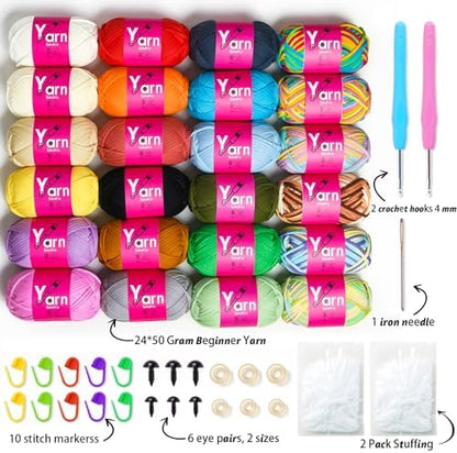 24 Pack Beginner Yarn for Crocheting Tube Crochet Yarn Multicolor - Image 2