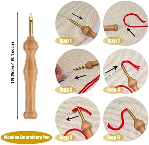 Allazone Embroidery Kit - 17 Pcs with 3 Plastic Hoops, 3 Punch Needles, 12 Colors, Big Eye Needles & Threaders - Image 4