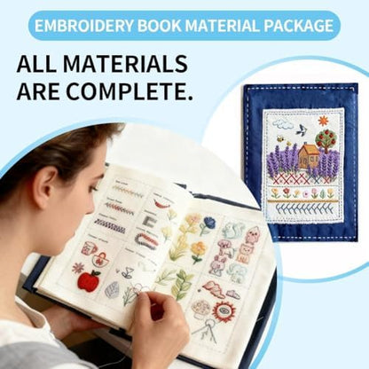 Embroidery Stitch Book Kit for Beginners, All-in-One Hand Embroidery Learning & Practice Book with Fabric Pages,100+ Patterns,Fabric & Tools,Beginner to Advanced DIY Stitching Set with English Guide - Image 3