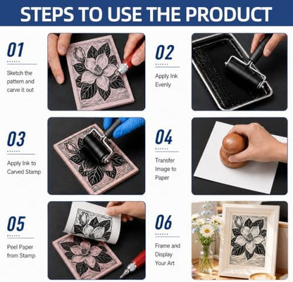 Colorful Linocut Kit for Printmaking, 2-Color Block Printing Ink for Crafts - Image 4